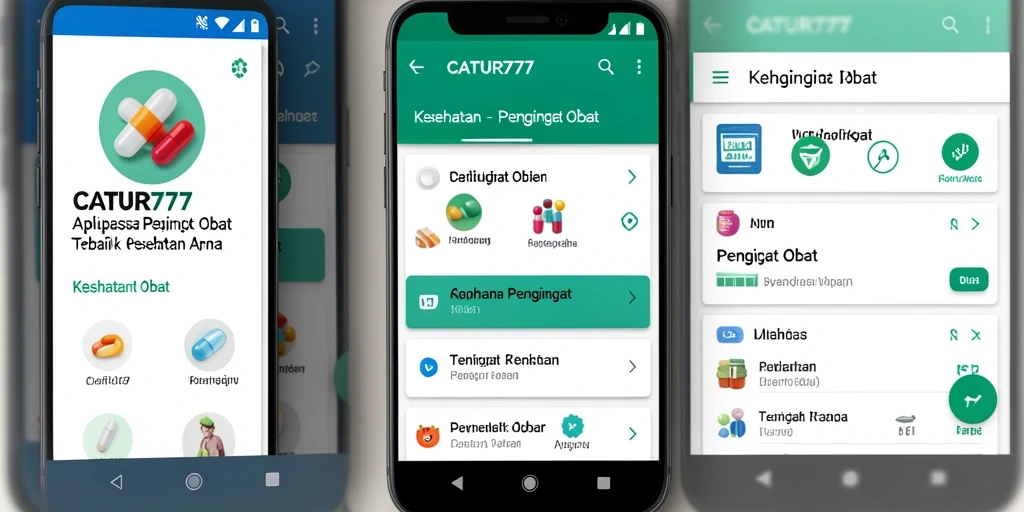 Tampilan antarmuka pengguna CATUR777 untuk pengingat obat.