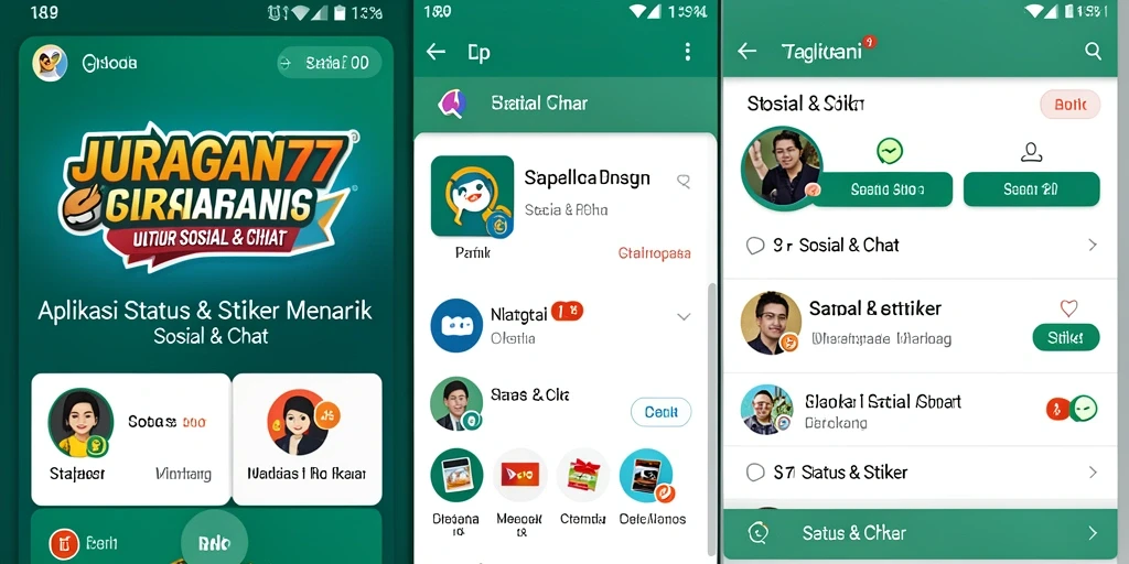 Antarmuka JURAGAN77 menampilkan berbagai stiker menarik dan user-friendly.
