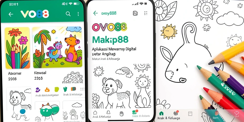 Antarmuka aplikasi OVO88 dengan gambar mewarnai yang beragam.