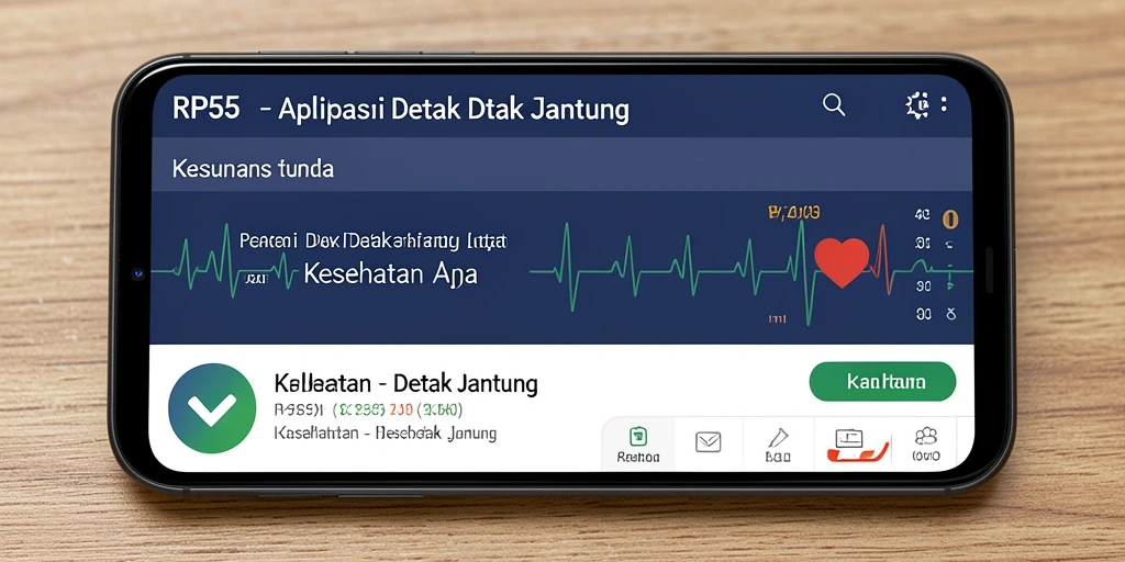 Tampilan antarmuka aplikasi Detak Jantung RP55 yang informatif.